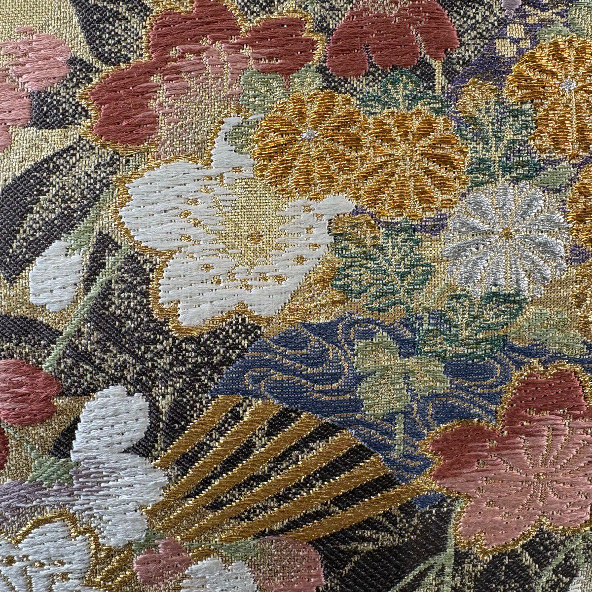 袋帶 秀品級 扇子子 櫻花 金銀線 金金箔 金色 六通 純蠶絲