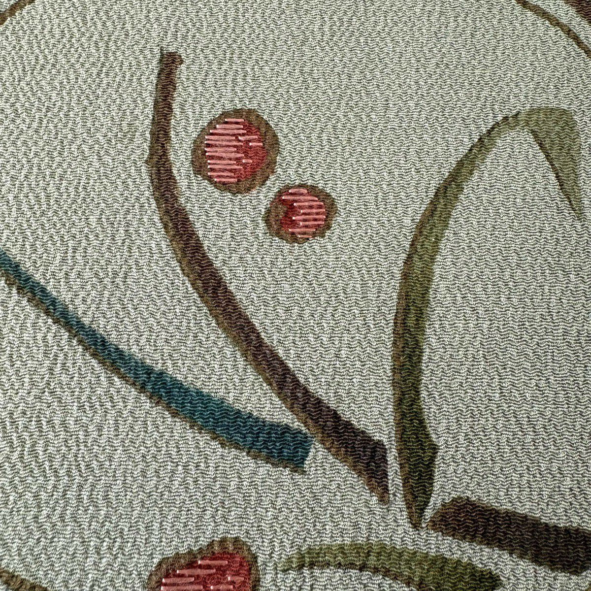 名古屋帶 秀品級 葉與果 縮緬 刺繡 灰綠 純蠶絲