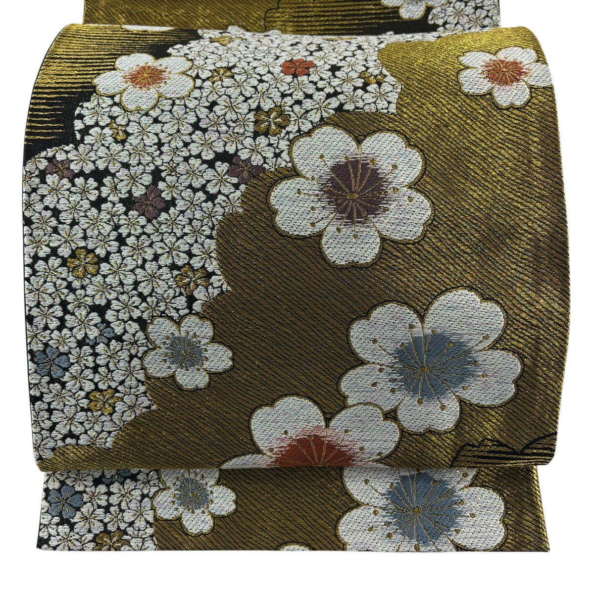 【美品】 袋帶 秀品級 櫻花 金絲 金金箔 黑 六通 純蠶絲