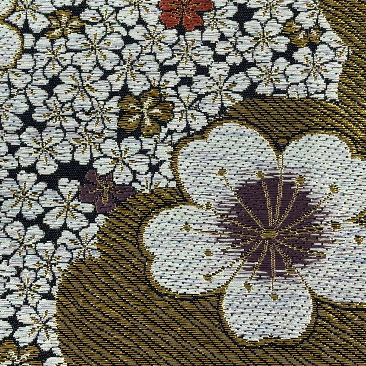 【美品】 袋帶 秀品級 櫻花 金絲 金金箔 黑 六通 純蠶絲