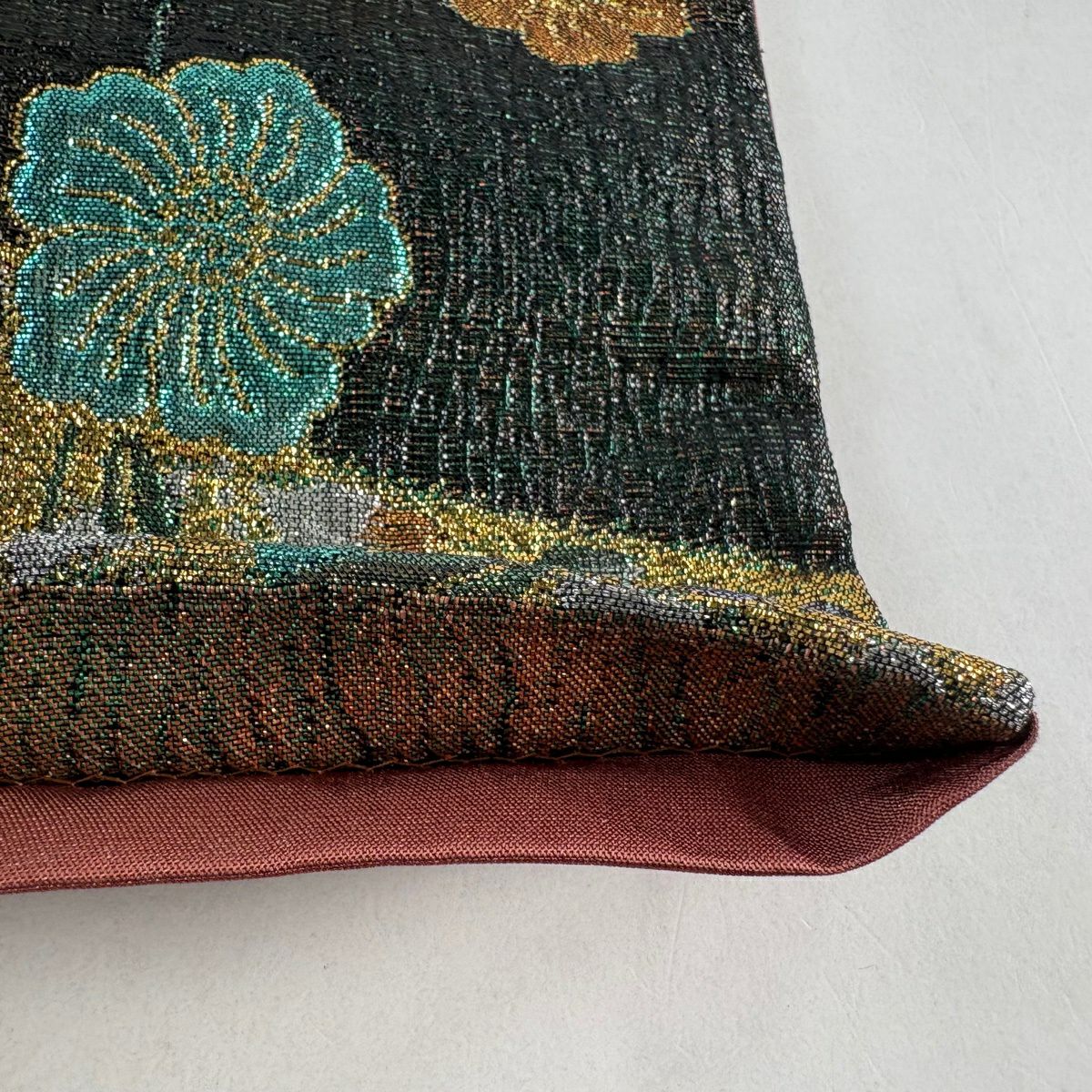 【美品】 袋帶 秀品級 草花紋 金銀彩 金金箔 茜 深藍 六通 純蠶絲