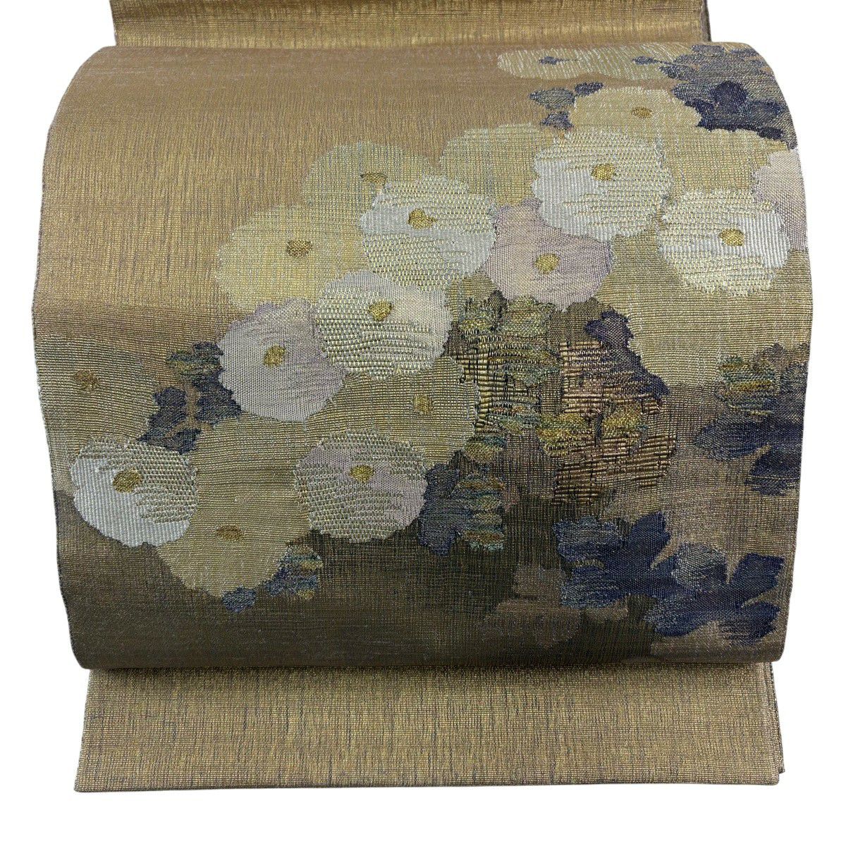 【美品】 袋帶 秀品級 大和 菊花 金絲 金色 大鼓圖案 純蠶絲