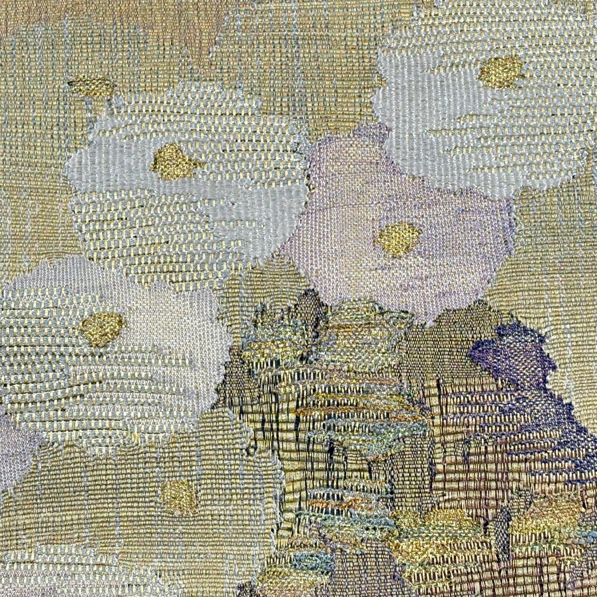 【美品】 袋帶 秀品級 大和 菊花 金絲 金色 大鼓圖案 純蠶絲
