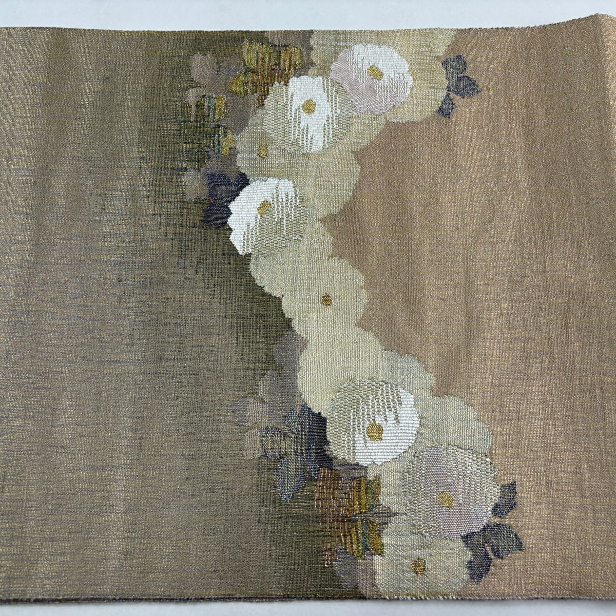 【美品】 袋帶 秀品級 大和 菊花 金絲 金色 大鼓圖案 純蠶絲