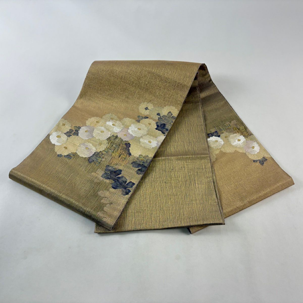 【美品】 袋帶 秀品級 大和 菊花 金絲 金色 大鼓圖案 純蠶絲