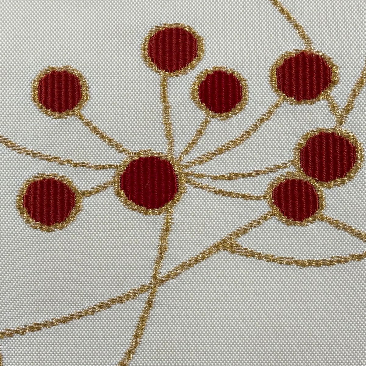 名古屋帶 秀品級 草花紋 金糸 刺繡 奶油色 純蠶絲