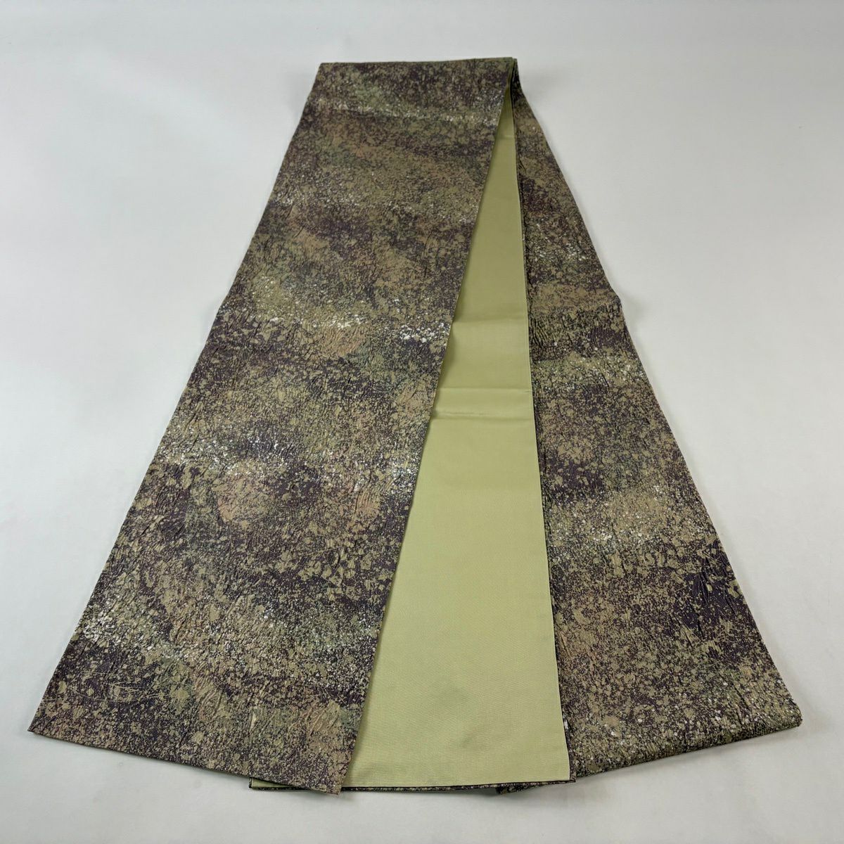 【美品】 袋帶 秀品級 幾何圖案 金銀彩 金金箔 灰紫 全通 純蠶絲