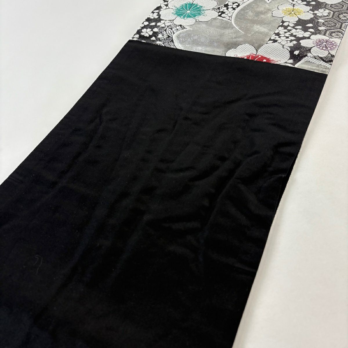 袋帶 秀品級 櫻花 有職紋樣 刺繡 銀線 銀色 六通 純蠶絲