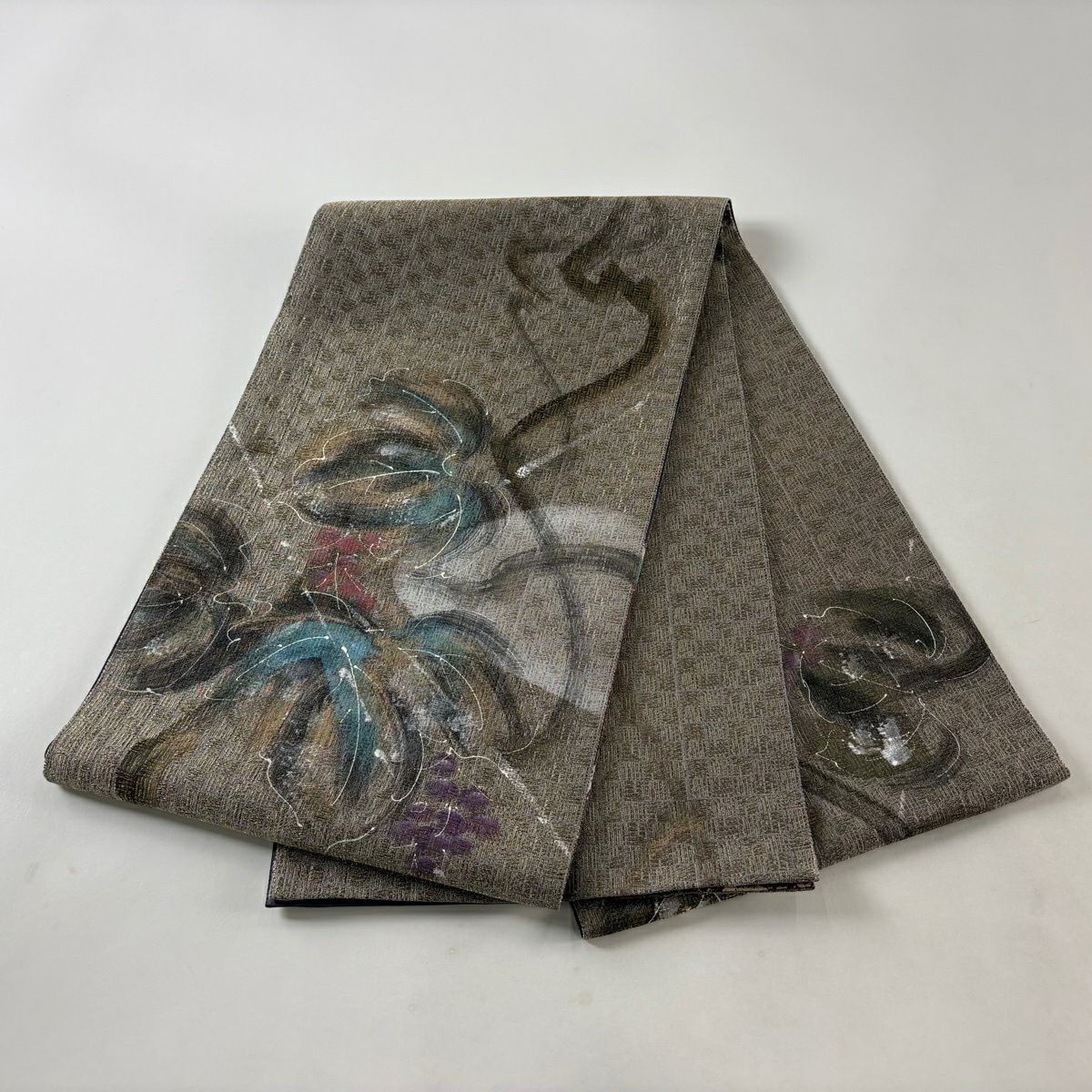 【美品】 袋帶 秀品級 葡萄 金絲 金色 大鼓圖案 純蠶絲