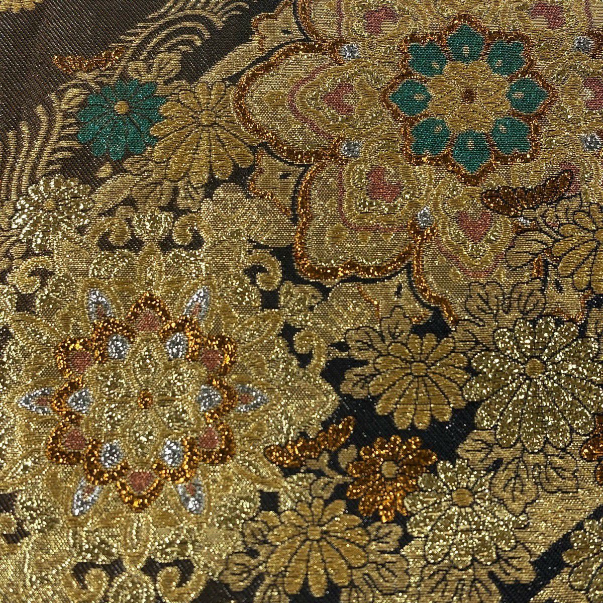 袋帶 秀品級 華紋 松樹梅花 金絲 金金箔 金色 六通 純蠶絲