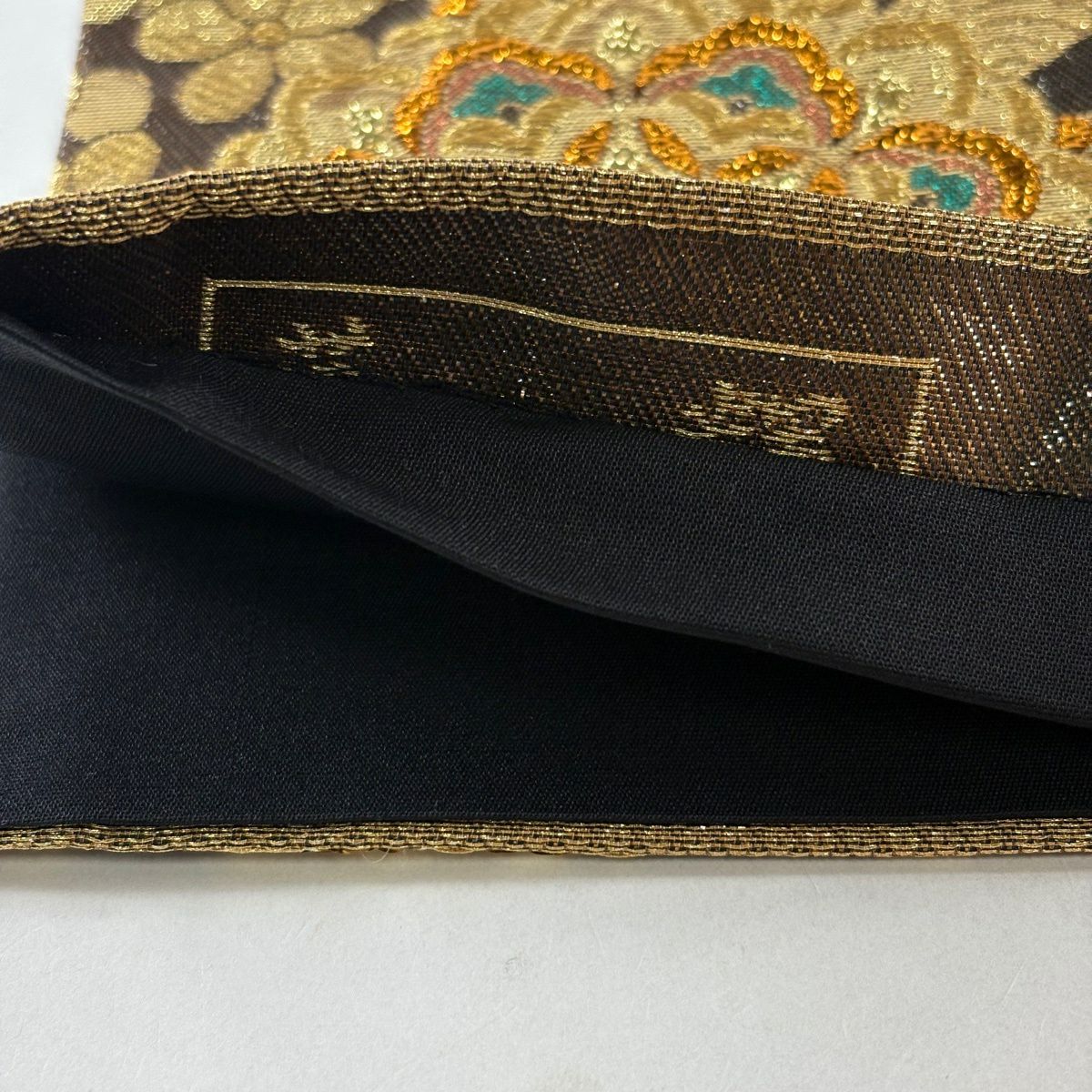 袋帶 秀品級 華紋 松樹梅花 金絲 金金箔 金色 六通 純蠶絲