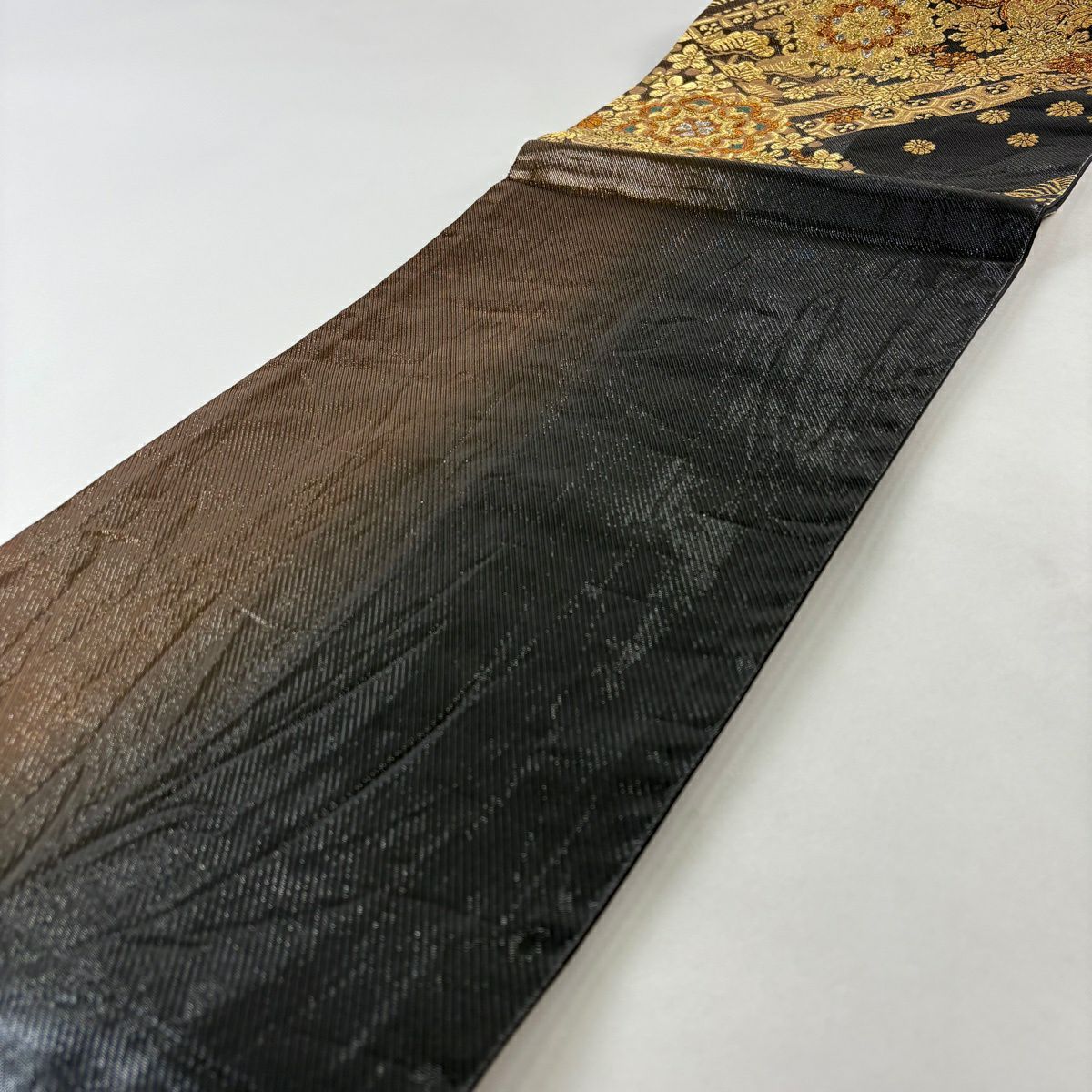 袋帶 秀品級 華紋 松樹梅花 金絲 金金箔 金色 六通 純蠶絲