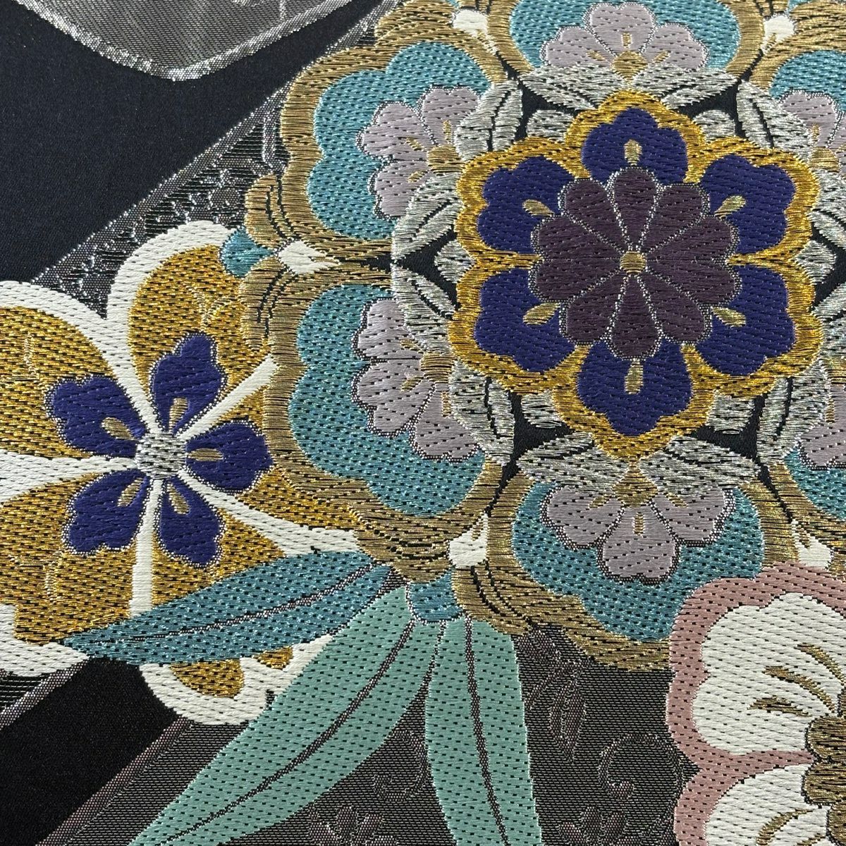 【美品】 袋帶 秀品級 附有落款 振袖禮服禮服適用 櫻花 熨斗紋 唐織 金銀絲 黑色 六通 純蠶絲