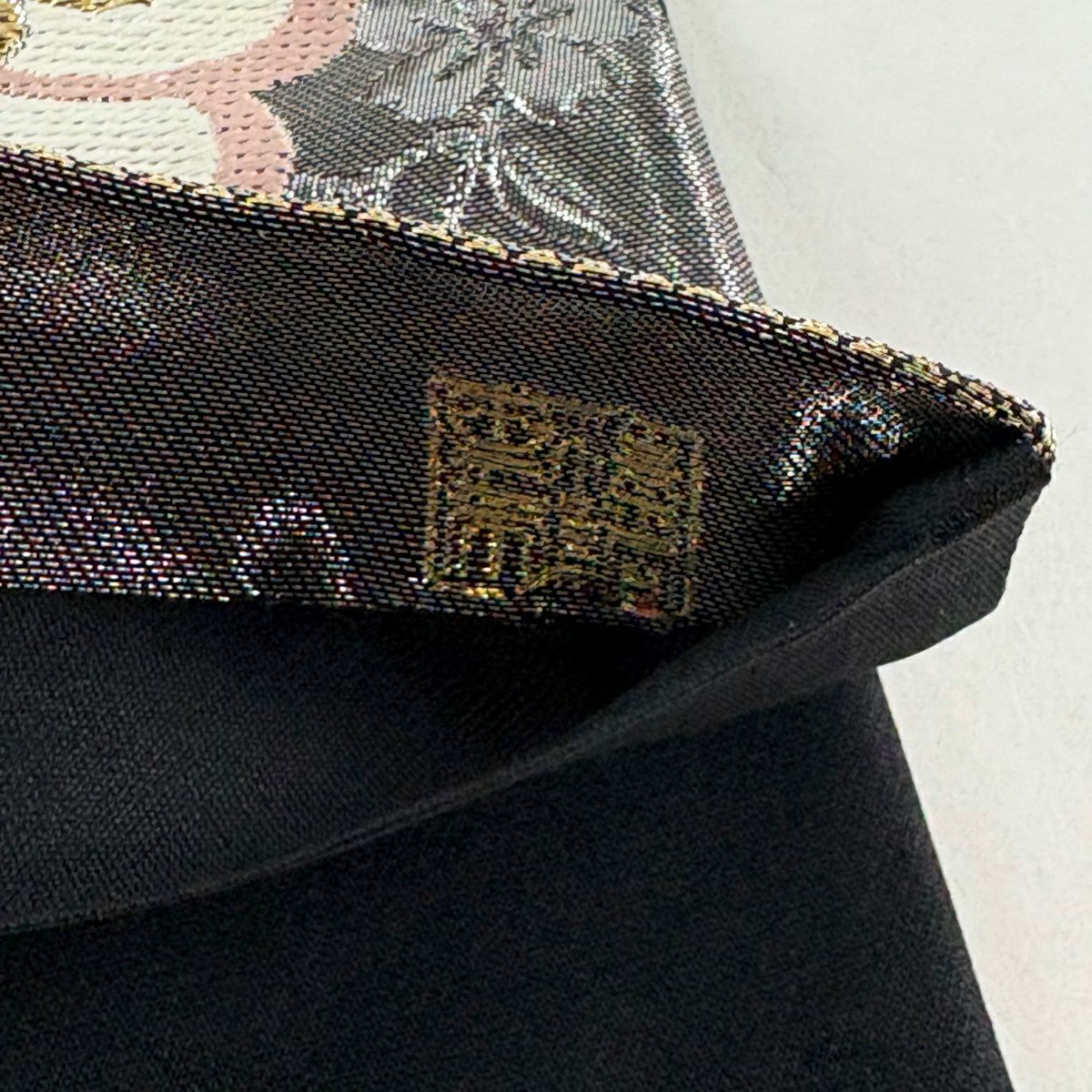 【美品】 袋帶 秀品級 附有落款 振袖禮服禮服適用 櫻花 熨斗紋 唐織 金銀絲 黑色 六通 純蠶絲