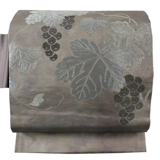 【美品】 名古屋帶 秀品級 葡萄 金銀彩 灰紫 純蠶絲