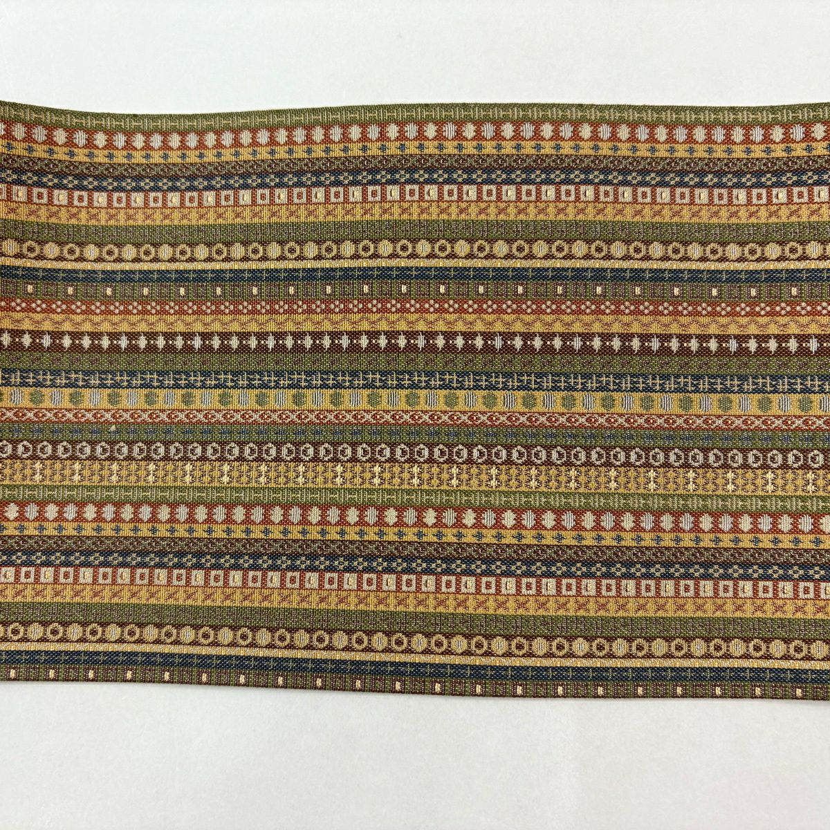 【美品】 名古屋帶 秀品級 條紋 圓文 山吹茶 純蠶絲