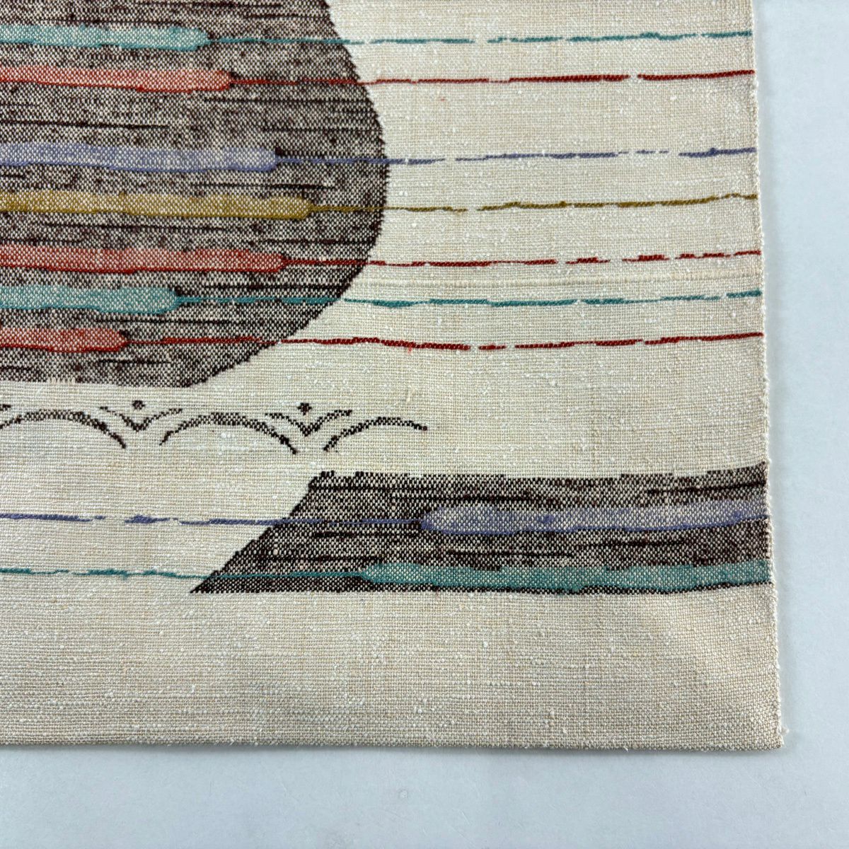 【美品】名古屋帶 優品級 條紋 幾何圖案 米色 純蠶絲