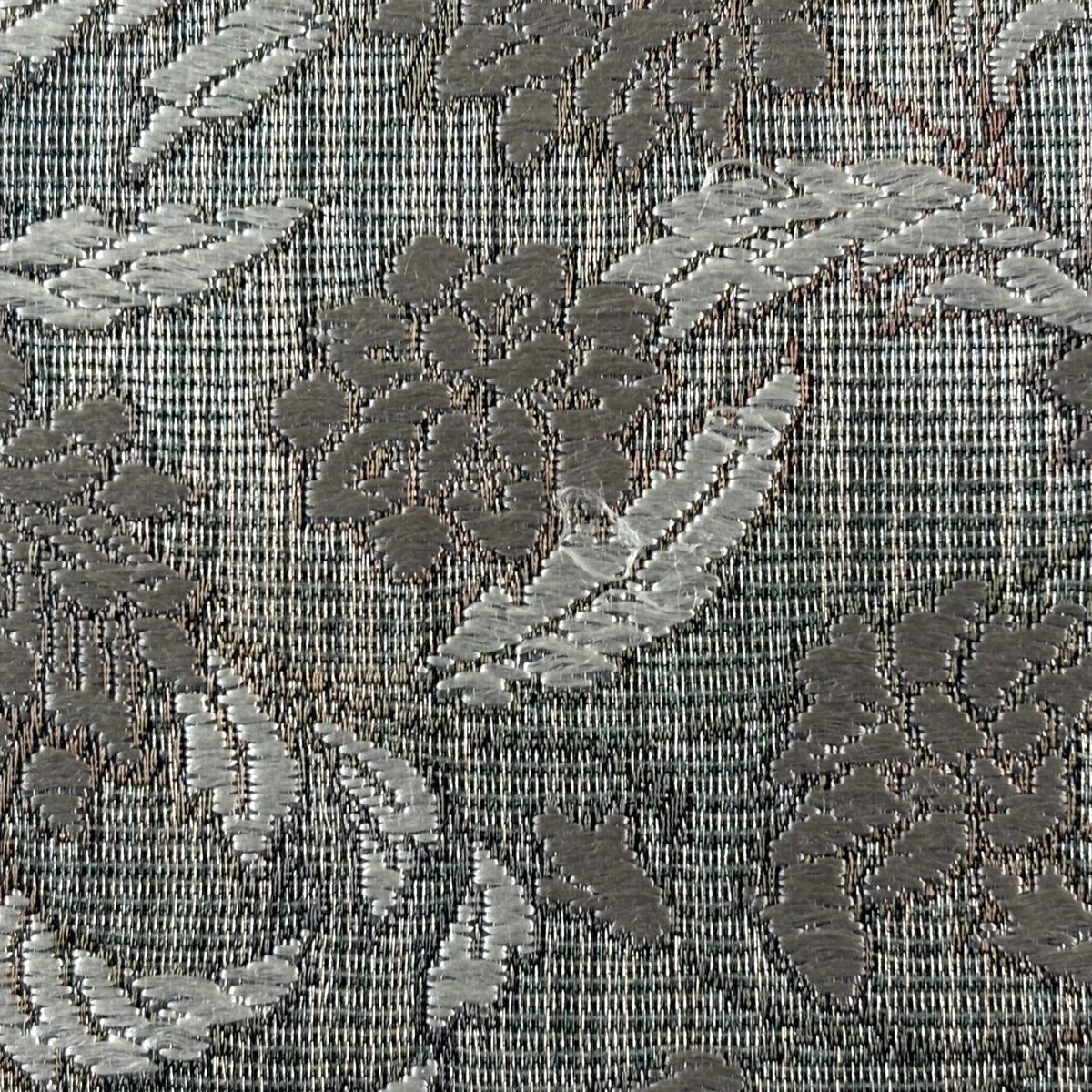 袋帶 秀品級 草花紋紋 銀線 刺繡 灰 深藍 六通 純蠶絲