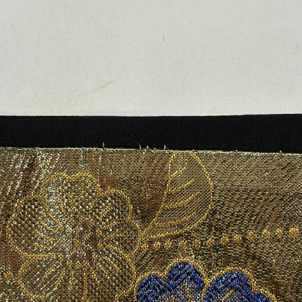 【美品】 袋帶 秀品級 蝶 櫻花 金金箔 金絲 黑 六通 純蠶絲
