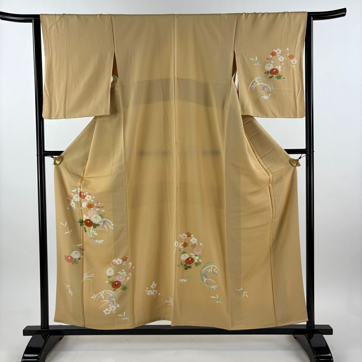 付下 身長157cm 袖長63.5cm S 雙層 花丸紋 菊花 金絲 金銀彩 米色 純蠶絲 優品級