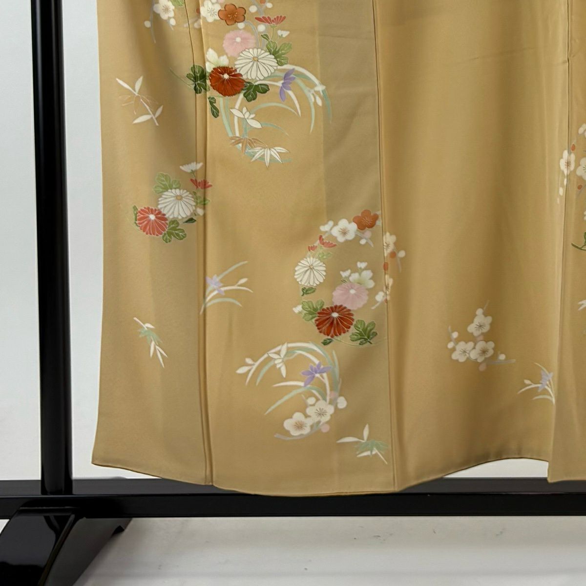 付下 身長157cm 袖長63.5cm S 雙層 花丸紋 菊花 金絲 金銀彩 米色 純蠶絲 優品級