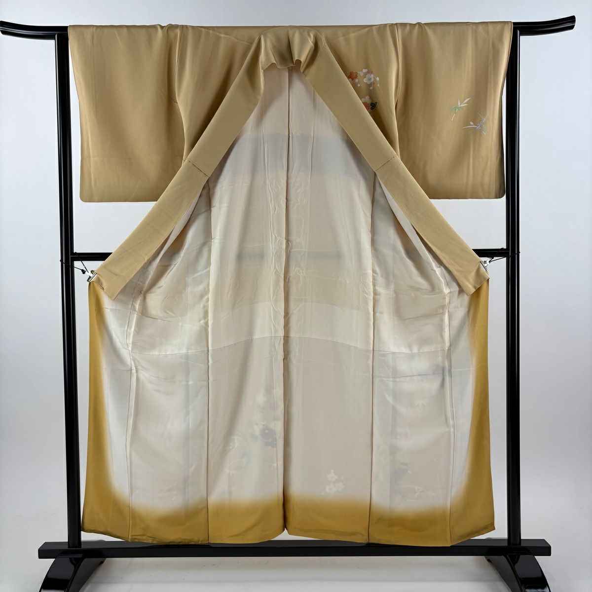 付下 身長157cm 袖長63.5cm S 雙層 花丸紋 菊花 金絲 金銀彩 米色 純蠶絲 優品級