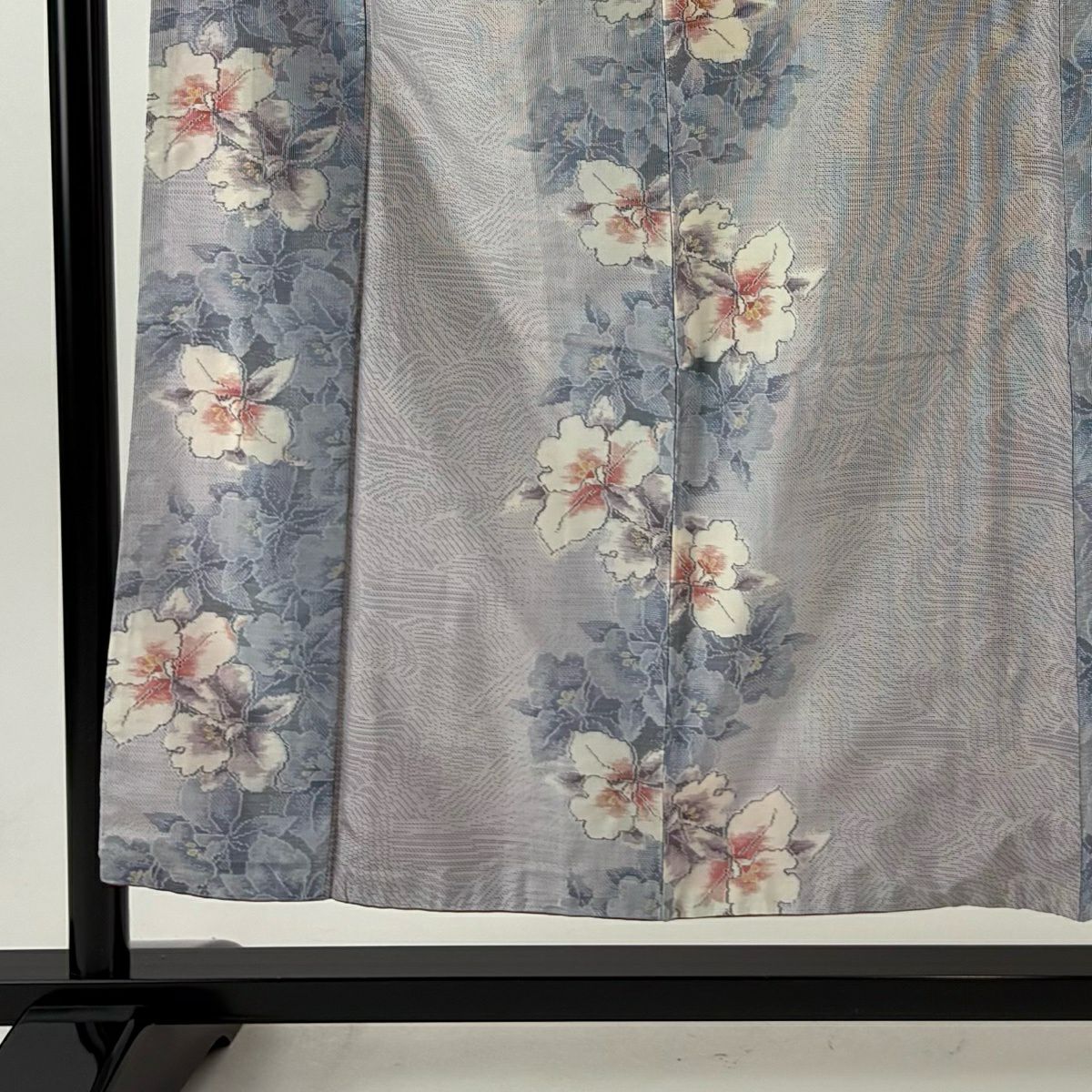 【美品】 紬織 身長155cm 袖長62cm S 雙層 草花紋紋 波 薄紫 純蠶絲 秀品級