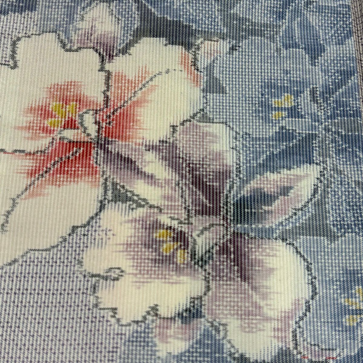 【美品】 紬織 身長155cm 袖長62cm S 雙層 草花紋紋 波 薄紫 純蠶絲 秀品級