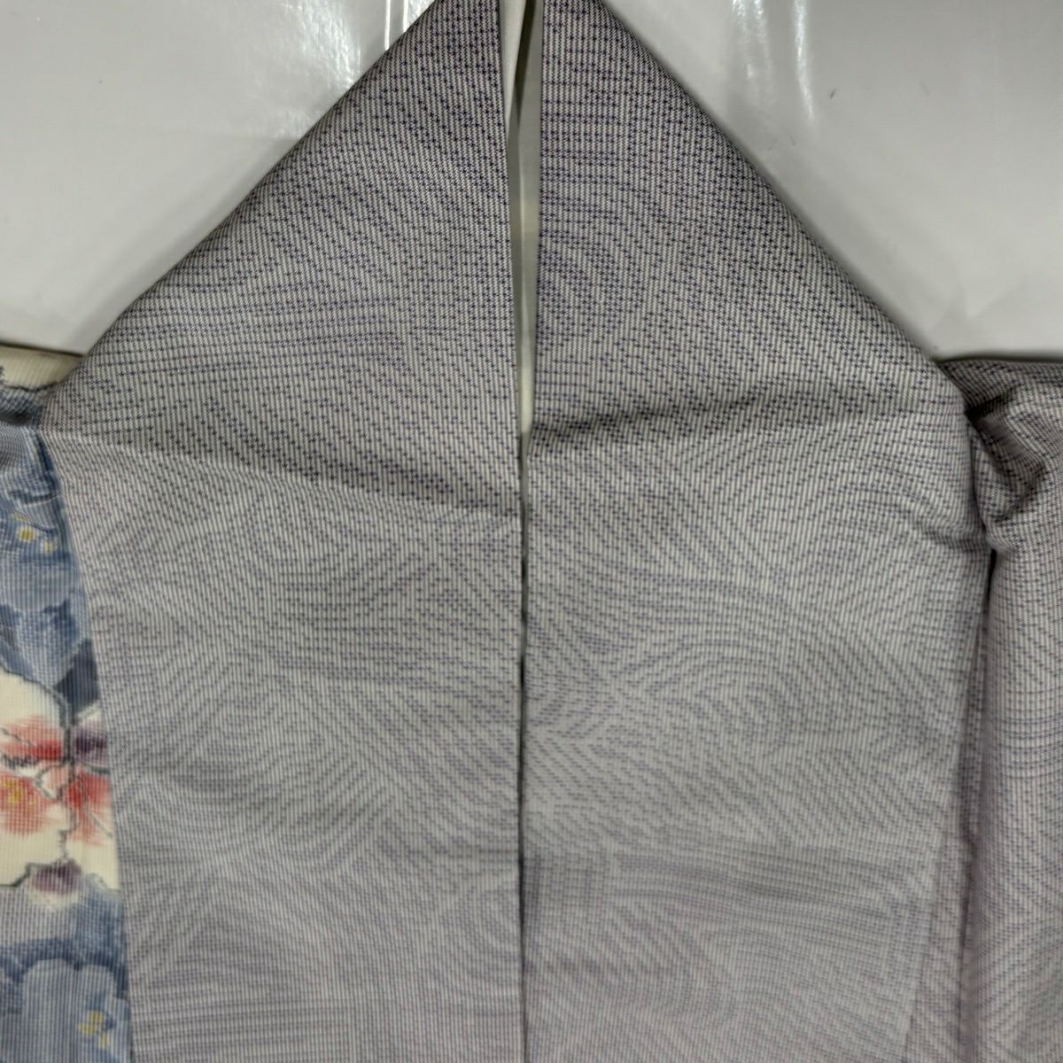 【美品】 紬織 身長155cm 袖長62cm S 雙層 草花紋紋 波 薄紫 純蠶絲 秀品級