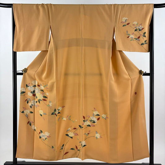 付下 身長154.5cm 袖長66.5cm M 雙層 南克治 落款有 枝花 橙色 純蠶絲 優品級