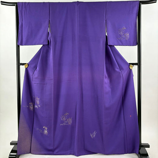 付下 身長170cm 袖長64.5cm M 雙層 落款有 菖蒲 地紋 金銀彩 青紫 純蠶絲 優品級