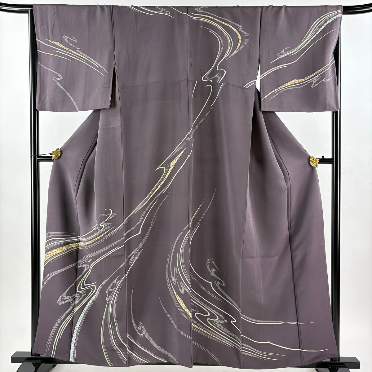 訪問服 身長160cm 袖長67.5cm L 雙層 流水花 金絲 金銀彩 灰紫 純蠶絲 秀品級