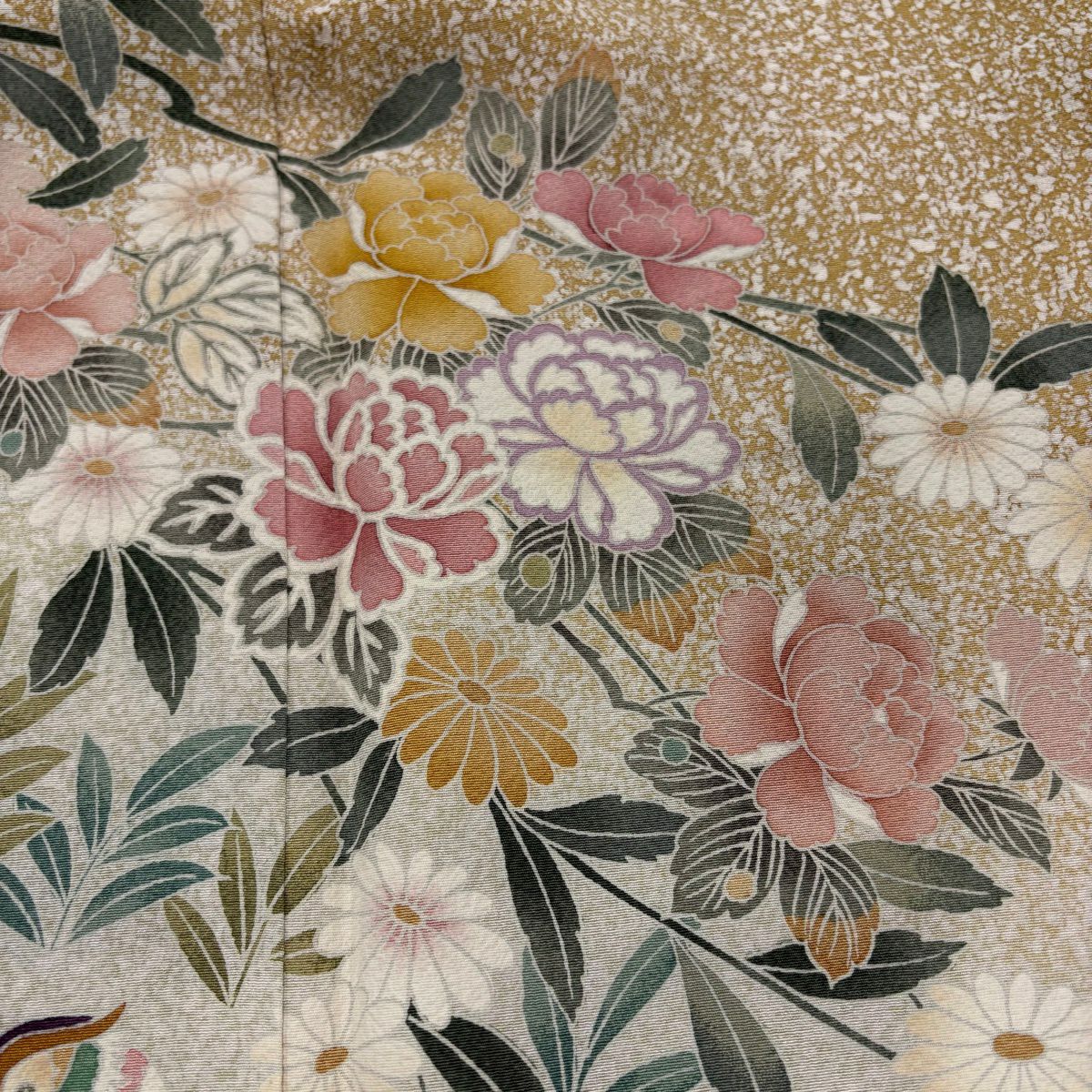 【美品】訪問服 身長169cm 袖長66.5cm M 雙層 草花紋紋 鴛鴦 薄茶 純蠶絲 秀品級