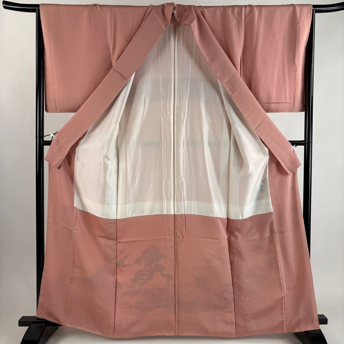 色留袖禮服 身長164.5cm 袖長64.5cm M 雙層 桃山百華 花車 卷物 金銀彩 漸層 粉紅 純蠶絲 優品級 一個紋