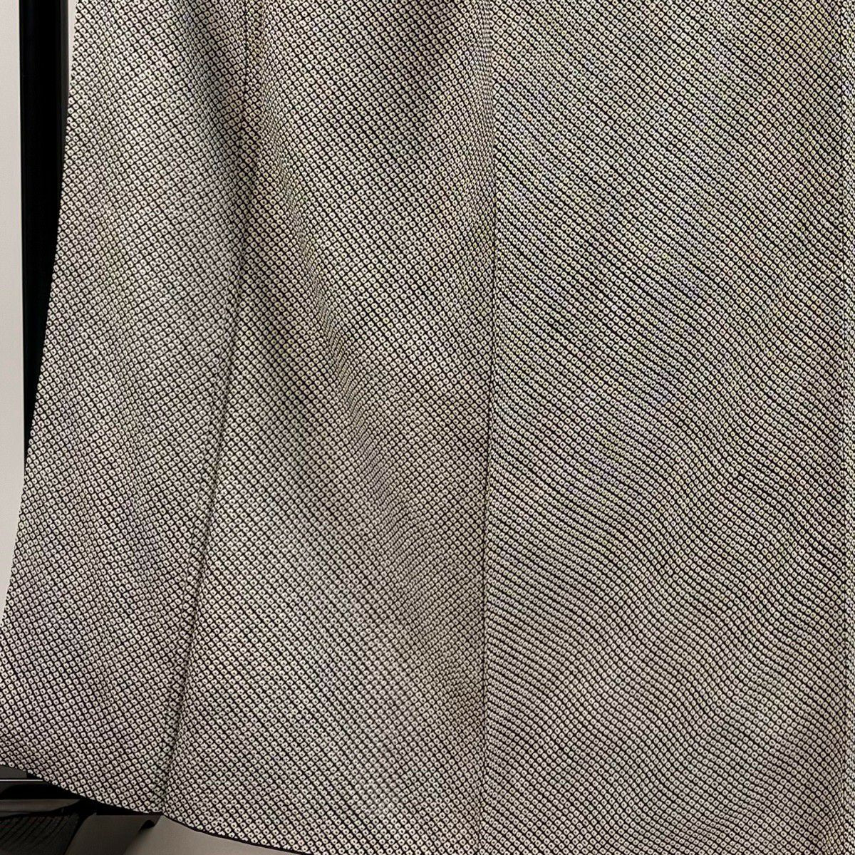 小紋 身長162.5cm 袖長64.5cm M 雙層 鹿子 總絞染 黑灰 純蠶絲 秀品級