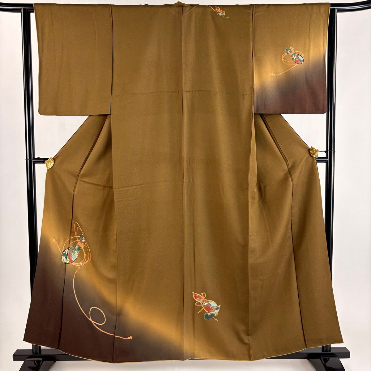 付下 身長160cm 袖長63cm S 雙層 瓢箪 龜甲 金通 金銀彩 茶綠 純蠶絲 秀品級