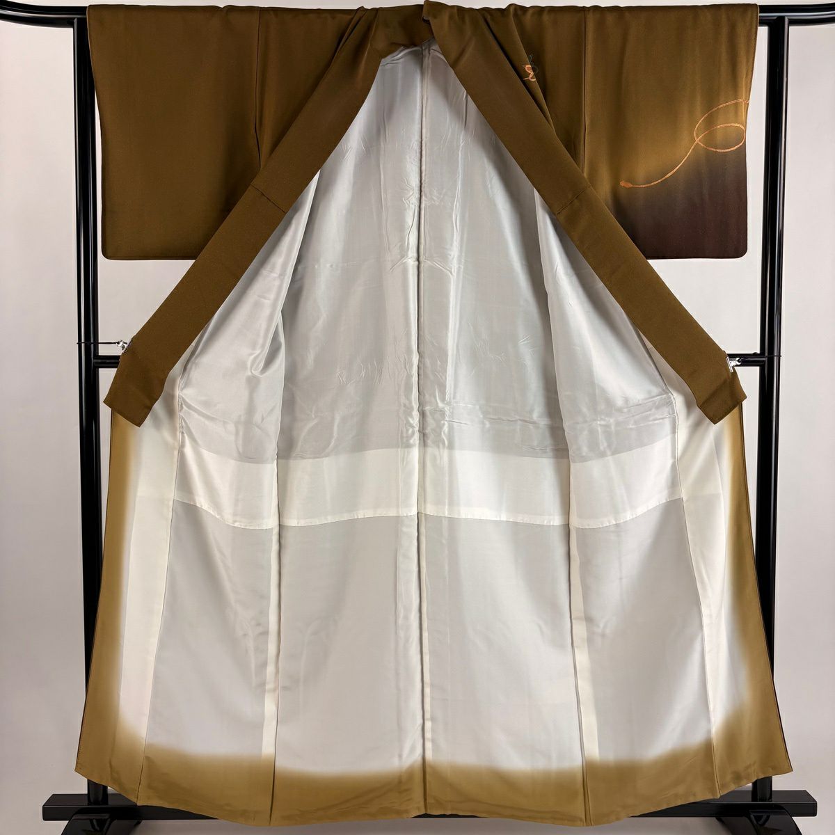 付下 身長160cm 袖長63cm S 雙層 瓢箪 龜甲 金通 金銀彩 茶綠 純蠶絲 秀品級