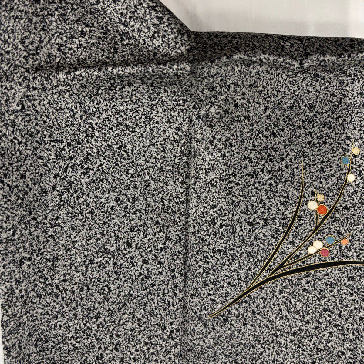 【美品】 付下 身長160.5cm 袖長65cm M 雙層 草花紋紋 金彩裝飾 漸層 黑灰 純蠶絲 優品級