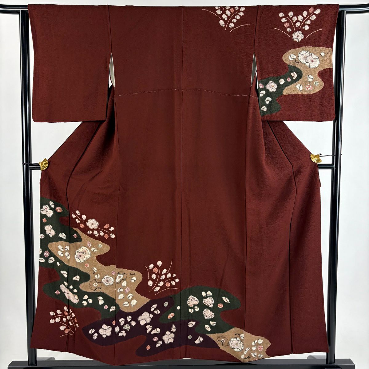 訪問服 身長155.5cm 袖長63.5cm S 雙層 辻花染圖案 霞 絞染 紅茶 純蠶絲 優品級
