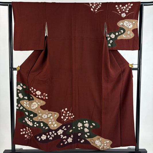 訪問服 身長155.5cm 袖長63.5cm S 雙層 辻花染圖案 霞 絞染 紅茶 純蠶絲 優品級
