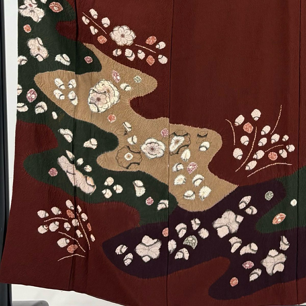 訪問服 身長155.5cm 袖長63.5cm S 雙層 辻花染圖案 霞 絞染 紅茶 純蠶絲 優品級