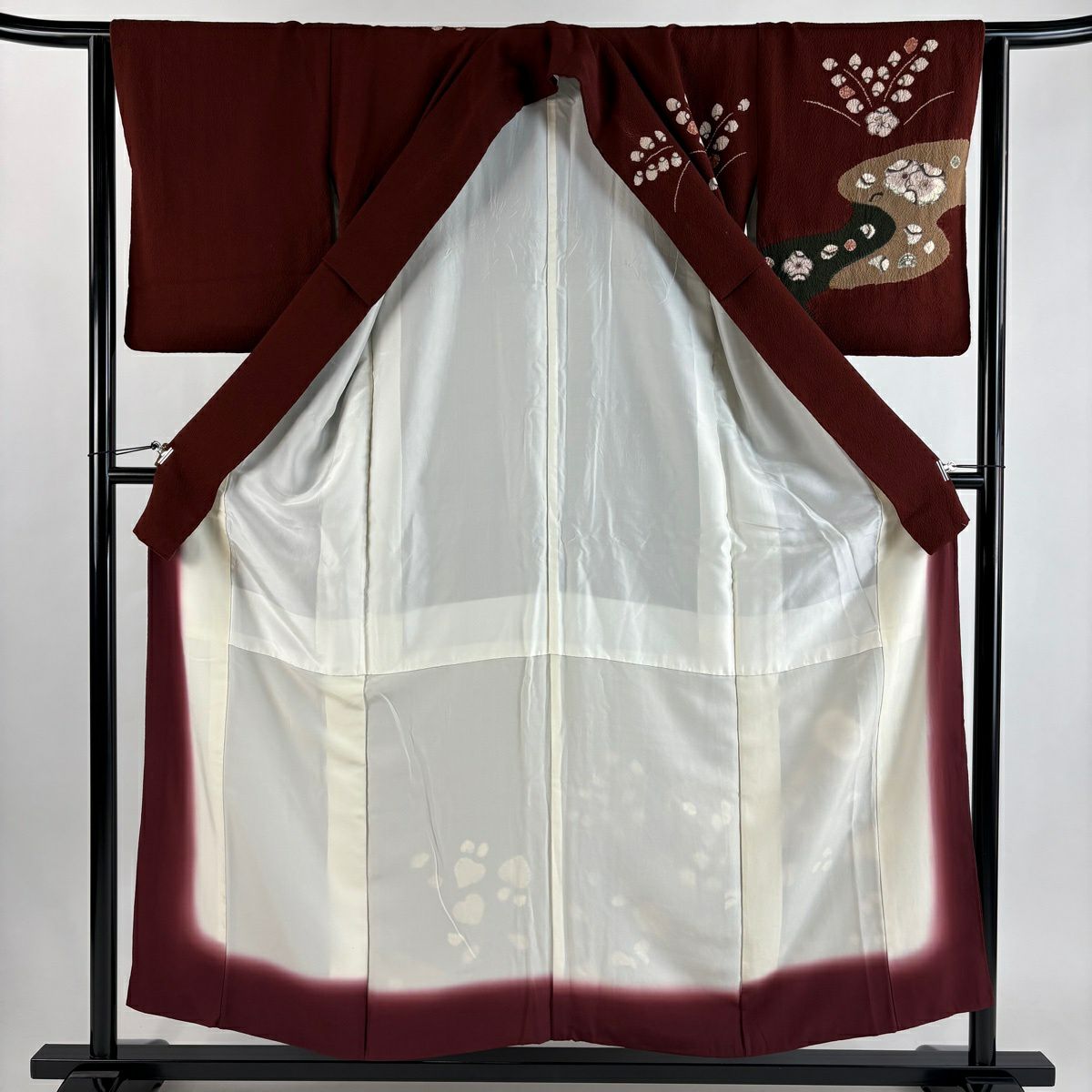 訪問服 身長155.5cm 袖長63.5cm S 雙層 辻花染圖案 霞 絞染 紅茶 純蠶絲 優品級
