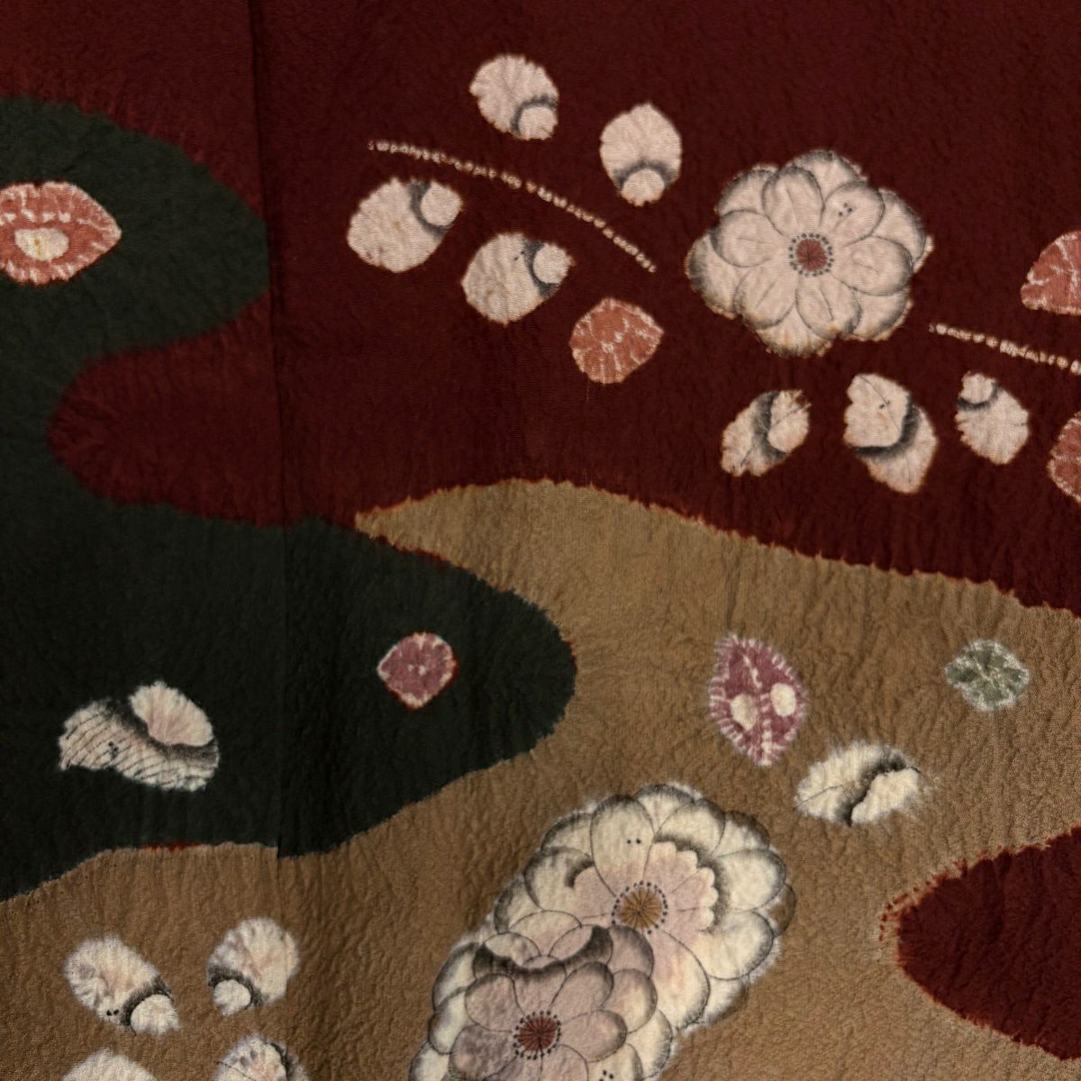訪問服 身長155.5cm 袖長63.5cm S 雙層 辻花染圖案 霞 絞染 紅茶 純蠶絲 優品級