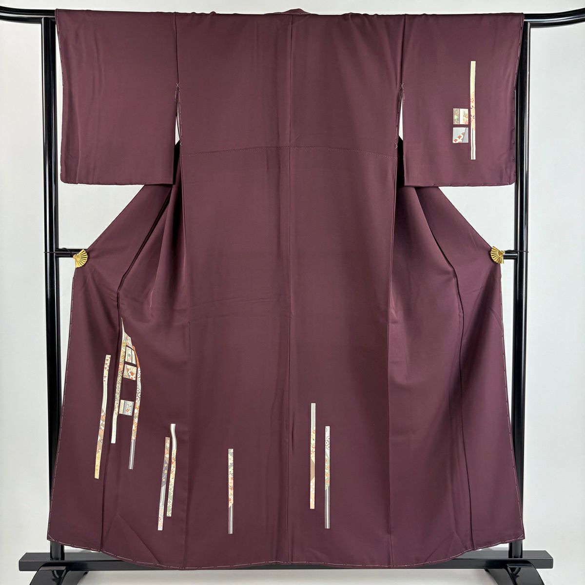 付下 身長158cm 袖長64cm M 雙層 熨斗紋 草花紋紋 金絲 金銀彩 紫 純蠶絲 優品級