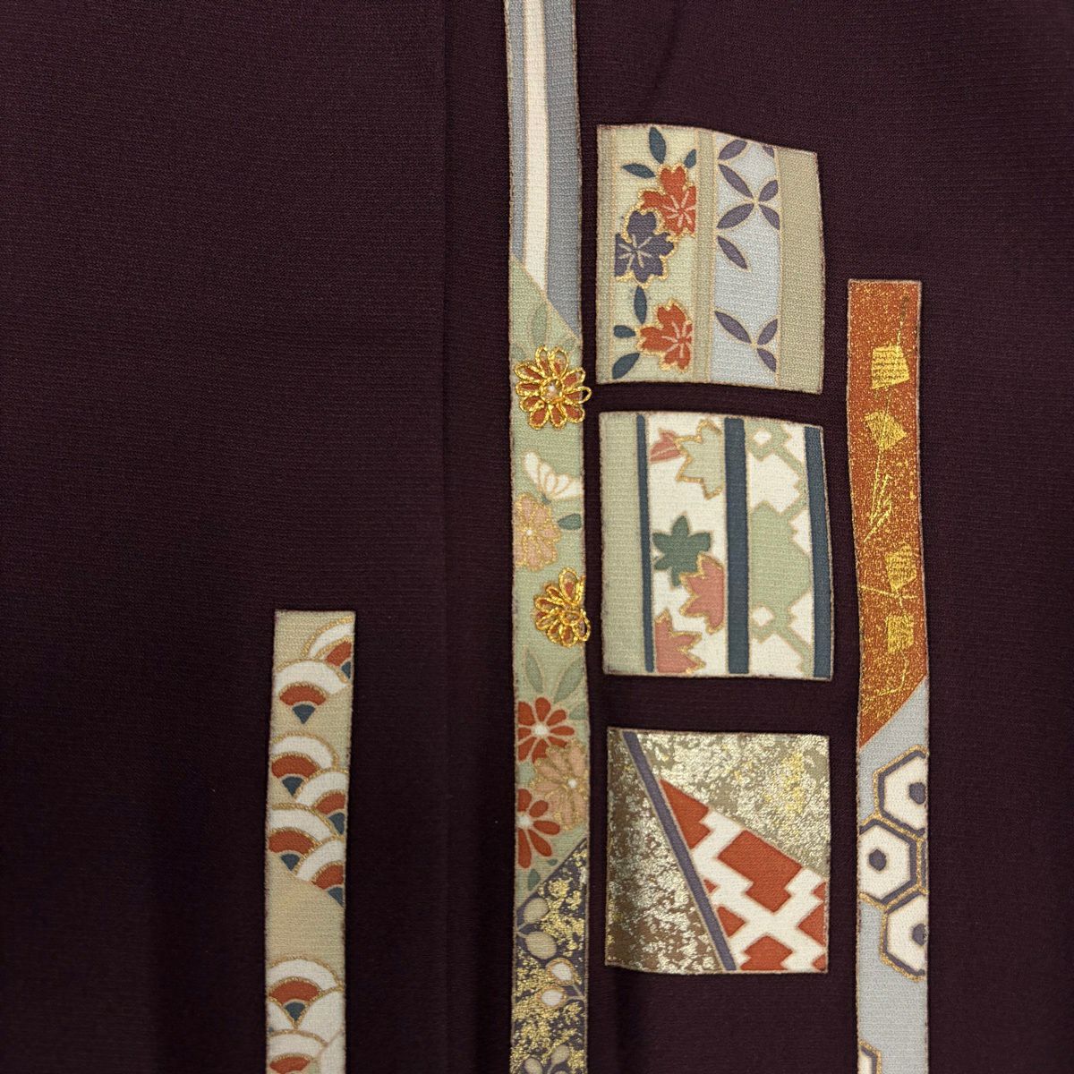 付下 身長158cm 袖長64cm M 雙層 熨斗紋 草花紋紋 金絲 金銀彩 紫 純蠶絲 優品級