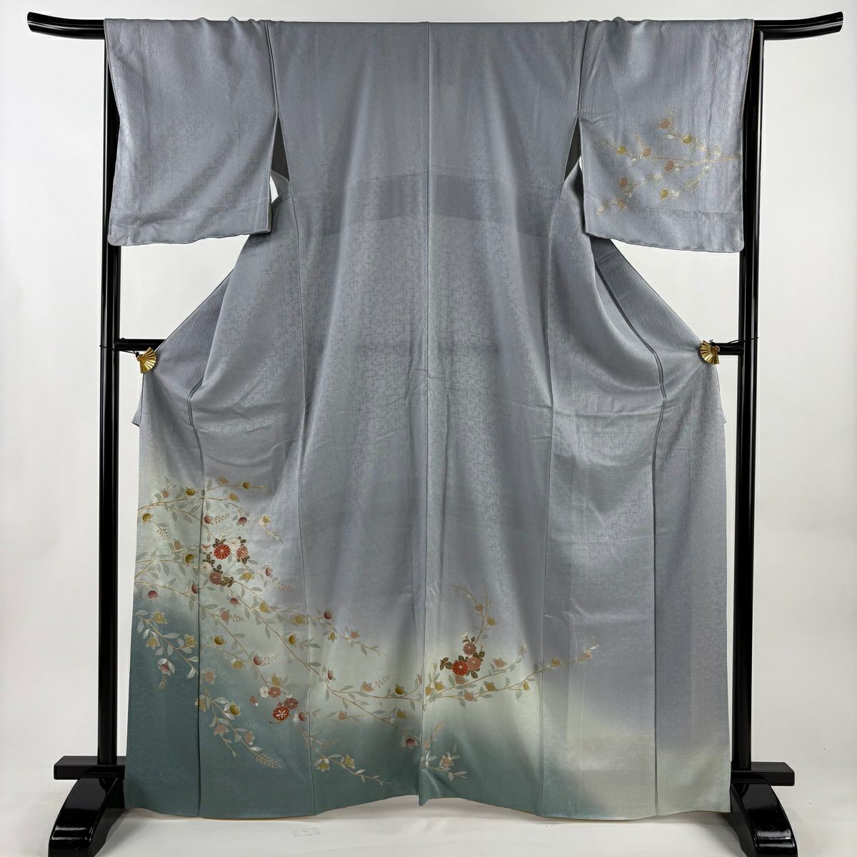 訪問服 身長166.5cm 袖長66cm M 雙層 菊花 橘 金銀彩 漸層 灰 純蠶絲 秀品級