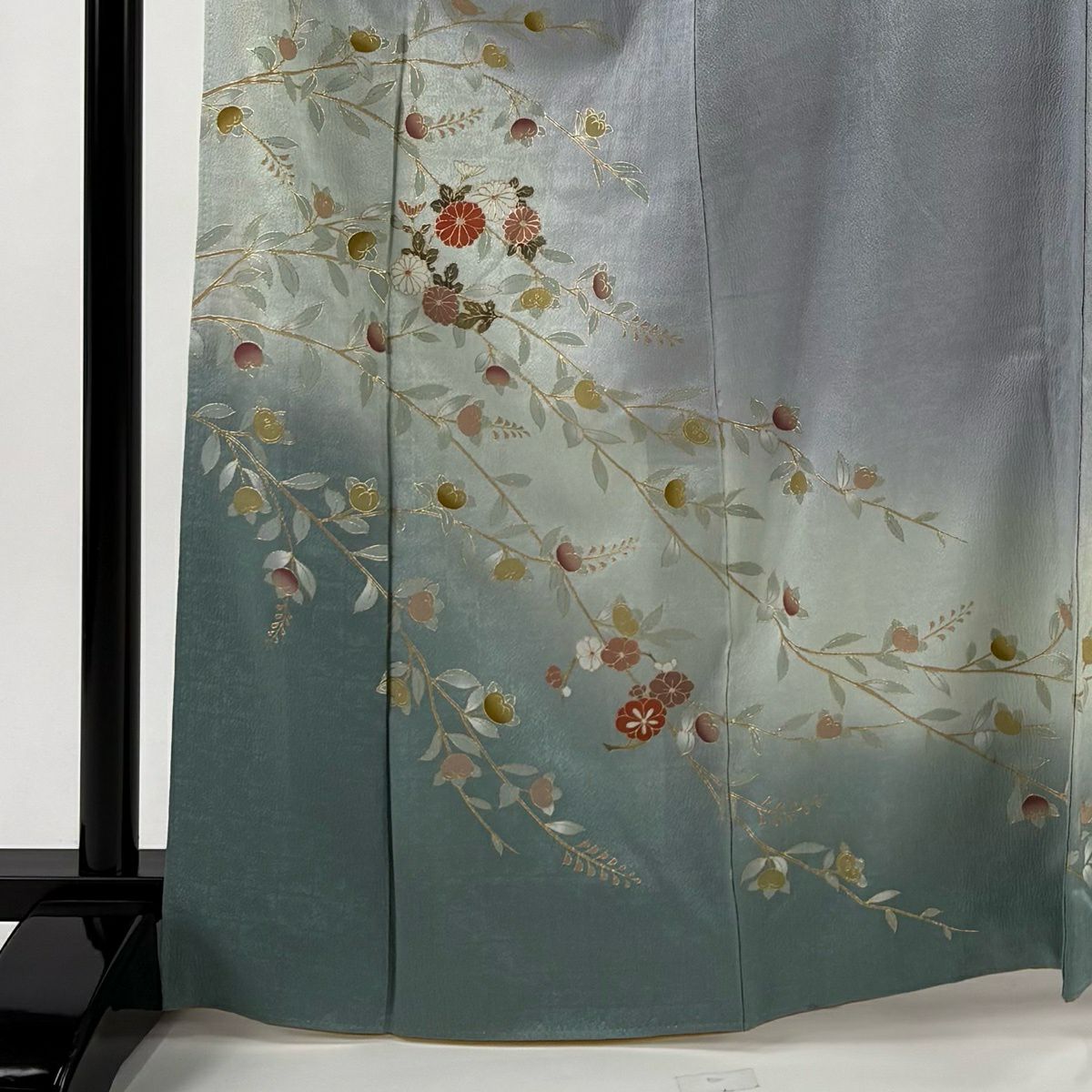 訪問服 身長166.5cm 袖長66cm M 雙層 菊花 橘 金銀彩 漸層 灰 純蠶絲 秀品級
