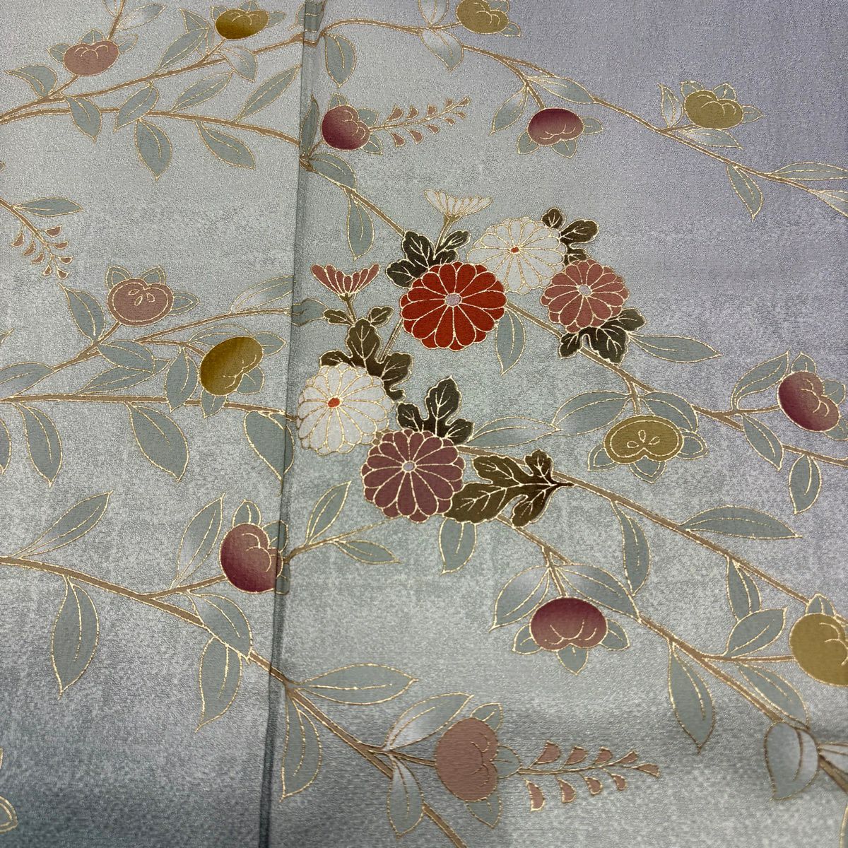 訪問服 身長166.5cm 袖長66cm M 雙層 菊花 橘 金銀彩 漸層 灰 純蠶絲 秀品級