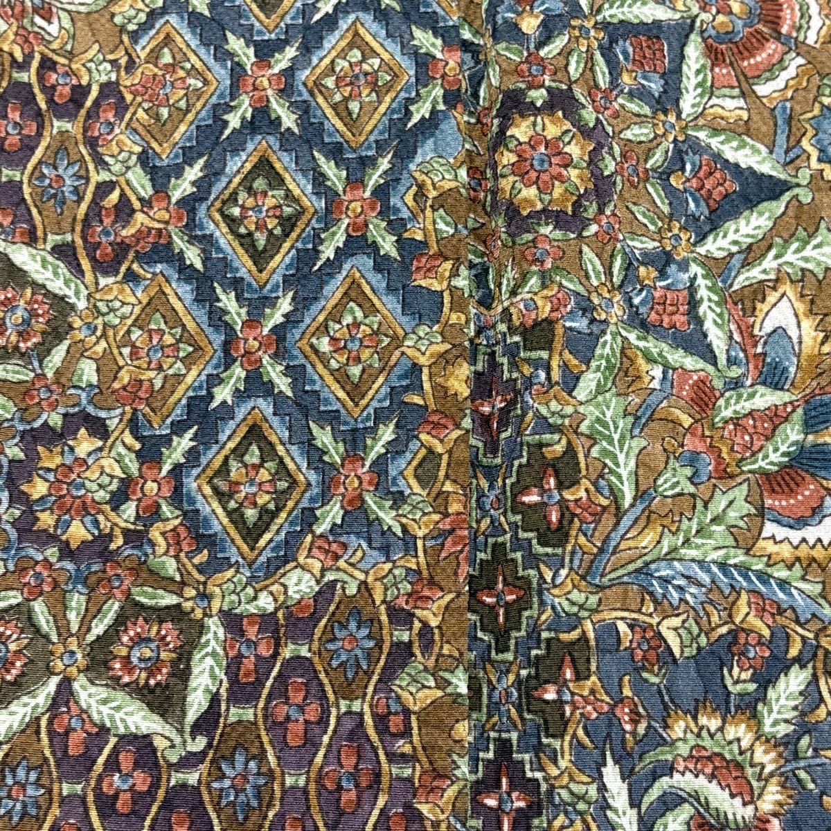 【美品】 小紋 身長157.5cm 袖長66.5cm M 雙層 二代目 更甚 落款あり 更紗 華紋 茶 純蠶絲 秀品級