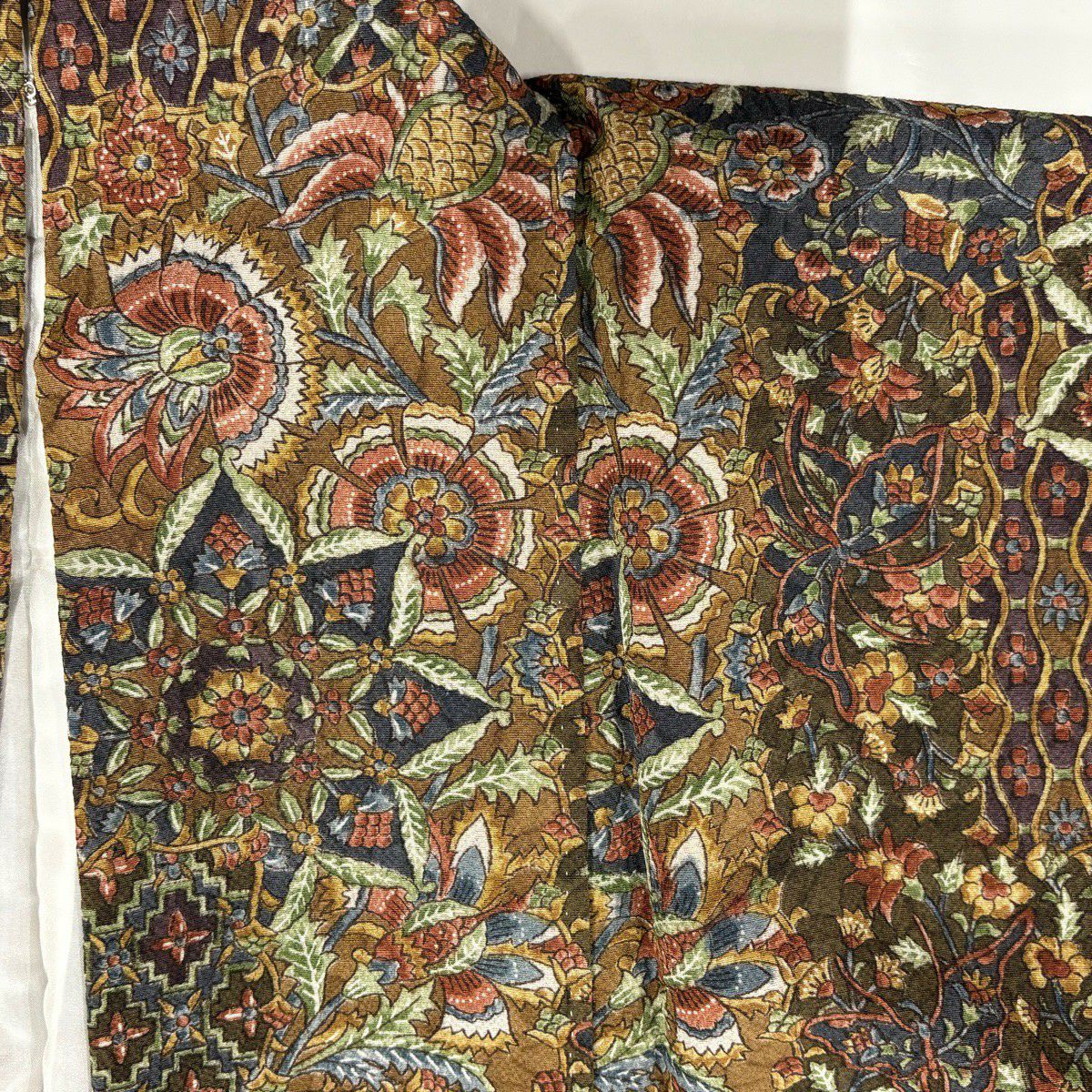【美品】 小紋 身長157.5cm 袖長66.5cm M 雙層 二代目 更甚 落款あり 更紗 華紋 茶 純蠶絲 秀品級